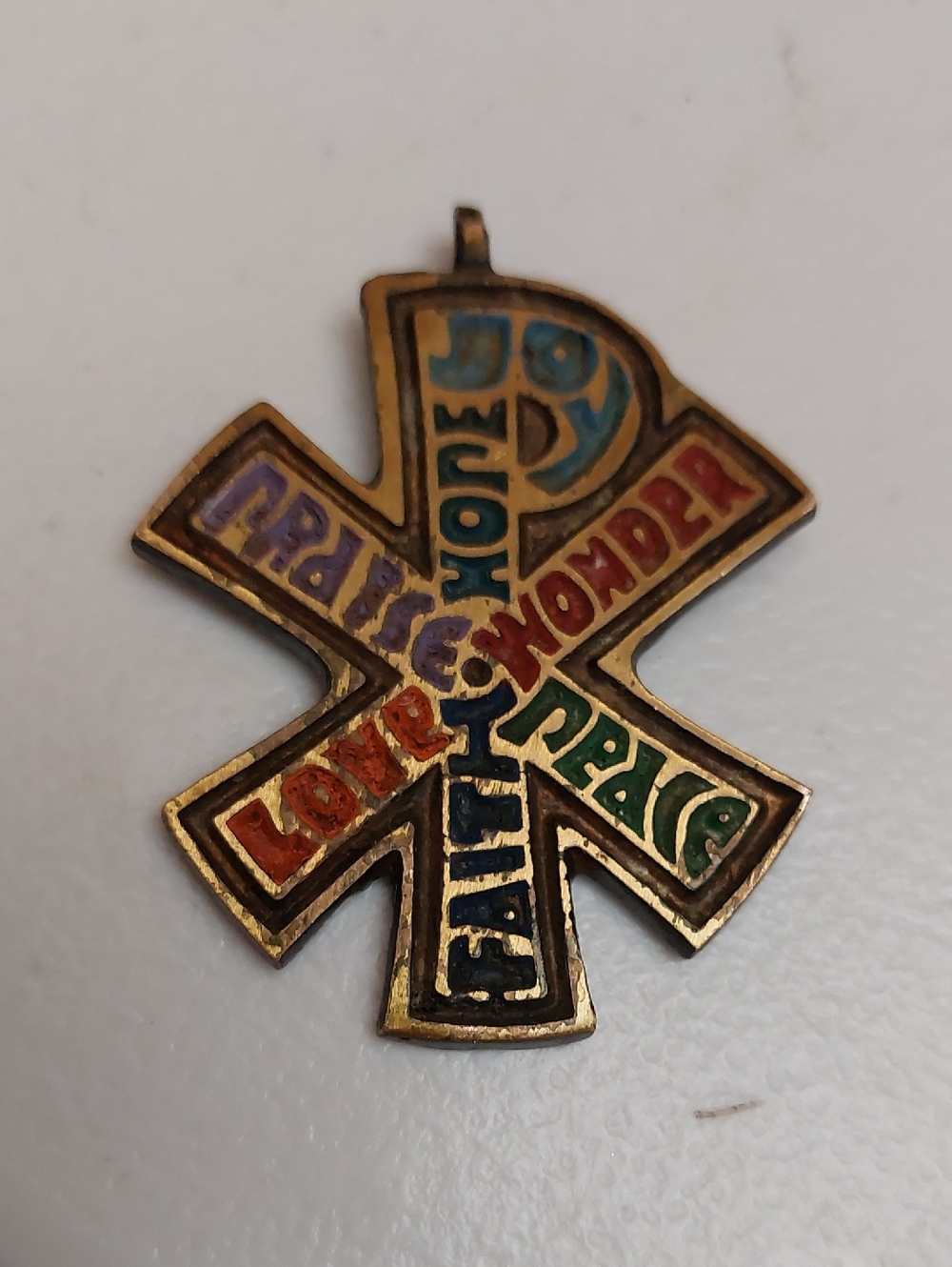 Vintage 1970 Terra Sancta Guild Solid Bronze and Enamel Jerusalem Cross Pendant